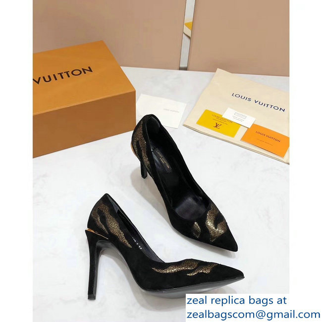 Louis Vuitton Heel 10.5cm Eyeline Pumps Python Pattern Suede Black 2019