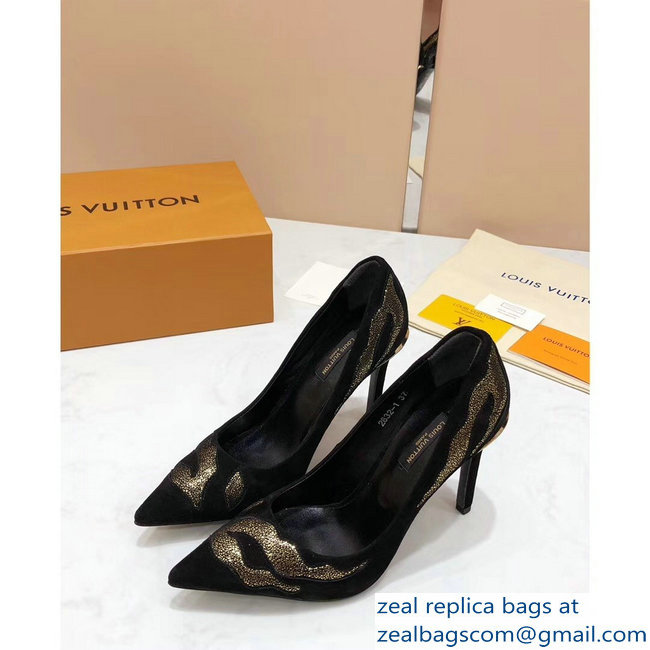 Louis Vuitton Heel 10.5cm Eyeline Pumps Python Pattern Suede Black 2019