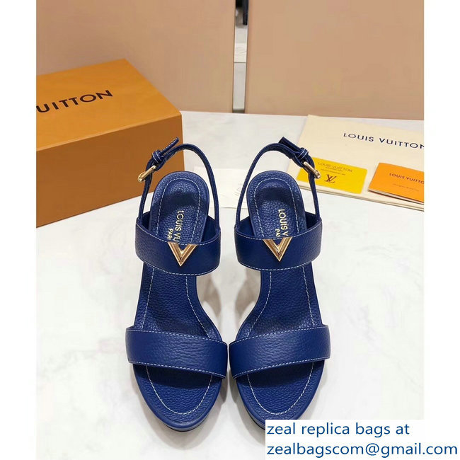 Louis Vuitton Heel 10.5cm Platform 2cm New Wave Sandals Blue 2019