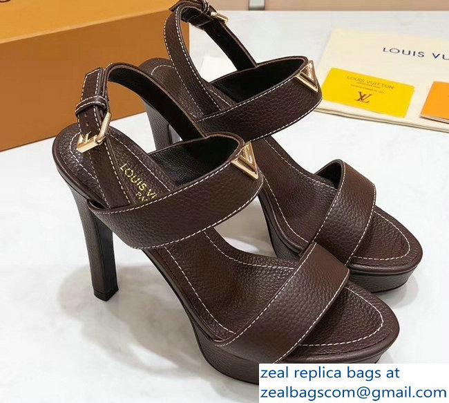 Louis Vuitton Heel 10.5cm Platform 2cm New Wave Sandals Coffee 2019 - Click Image to Close