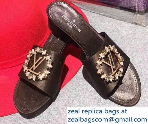 Louis Vuitton Heel 4.5cm Strass-paved LV Circle Satin Madeleine Mules Black 2019 - Click Image to Close