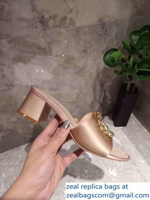 Louis Vuitton Heel 4.5cm Strass-paved LV Circle Satin Madeleine Mules Nude 2019