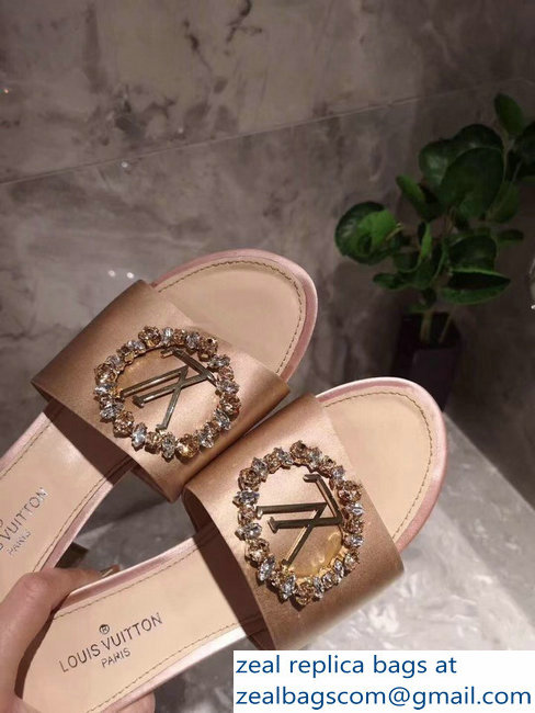 Louis Vuitton Heel 4.5cm Strass-paved LV Circle Satin Madeleine Mules Nude 2019 - Click Image to Close