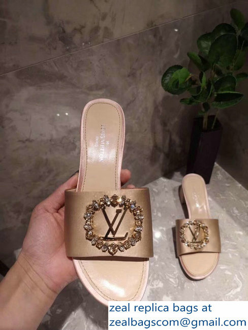 Louis Vuitton Heel 4.5cm Strass-paved LV Circle Satin Madeleine Mules Nude 2019