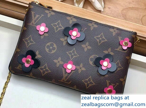 Louis Vuitton Monogram Canvas Blooming Flowers Pochette Double Zip Bag M63905 Black 2019