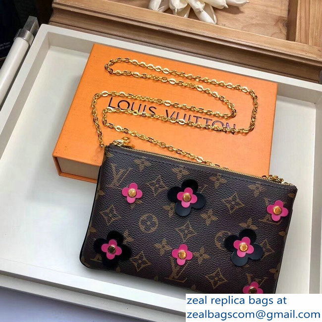 Louis Vuitton Monogram Canvas Blooming Flowers Pochette Double Zip Bag M63905 Black 2019 - Click Image to Close