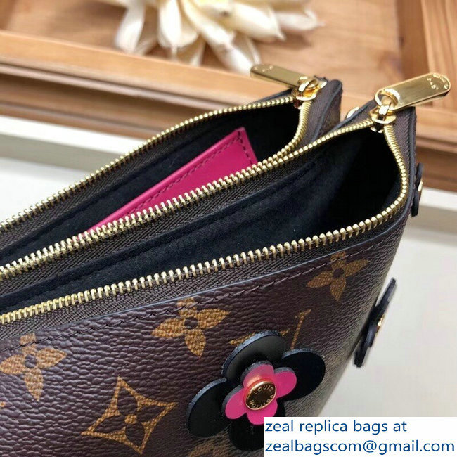 Louis Vuitton Monogram Canvas Blooming Flowers Pochette Double Zip Bag M63905 Black 2019 - Click Image to Close