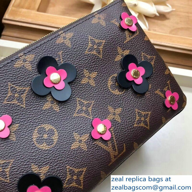Louis Vuitton Monogram Canvas Blooming Flowers Pochette Double Zip Bag M63905 Black 2019