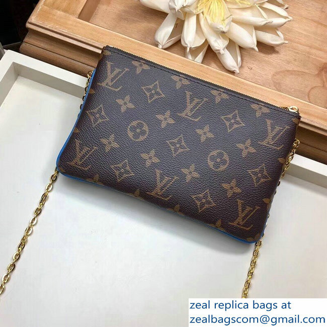 Louis Vuitton Monogram Canvas Blooming Flowers Pochette Double Zip Bag M63905 Blue 2019