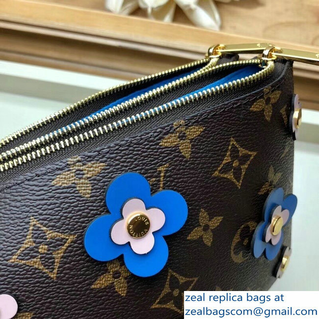 Louis Vuitton Monogram Canvas Blooming Flowers Pochette Double Zip Bag M63905 Blue 2019