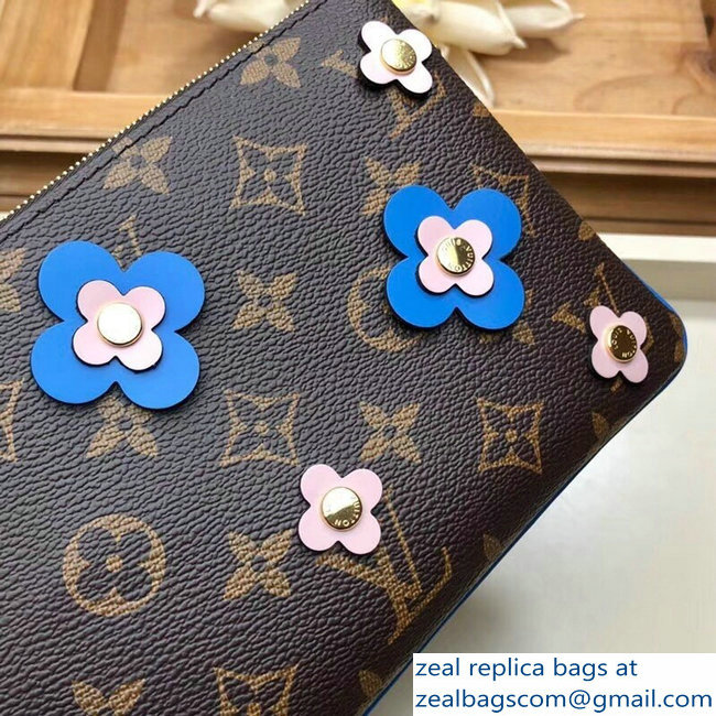 Louis Vuitton Monogram Canvas Blooming Flowers Pochette Double Zip Bag M63905 Blue 2019