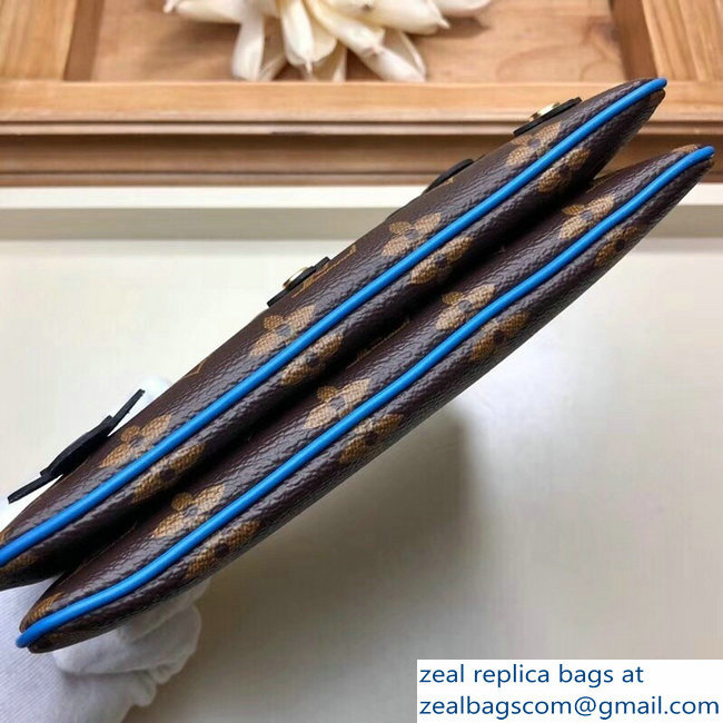 Louis Vuitton Monogram Canvas Blooming Flowers Pochette Double Zip Bag M63905 Blue 2019
