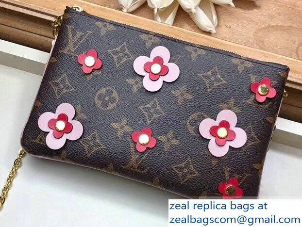 Louis Vuitton Monogram Canvas Blooming Flowers Pochette Double Zip Bag M63905 Pink 2019