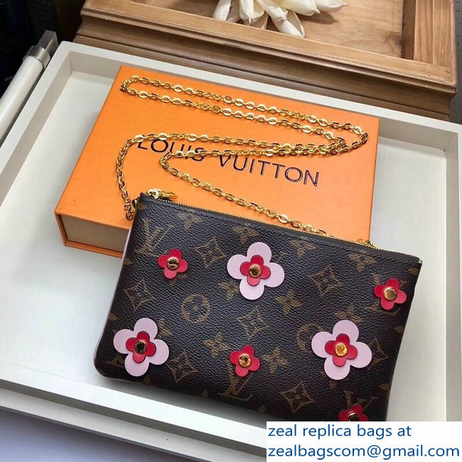 Louis Vuitton Monogram Canvas Blooming Flowers Pochette Double Zip Bag M63905 Pink 2019