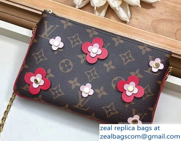 Louis Vuitton Monogram Canvas Blooming Flowers Pochette Double Zip Bag M63905 Red 2019 - Click Image to Close