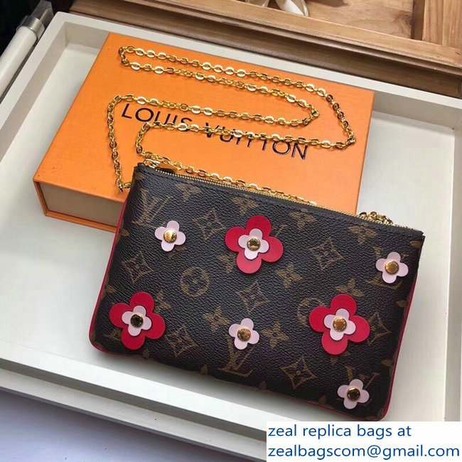 Louis Vuitton Monogram Canvas Blooming Flowers Pochette Double Zip Bag M63905 Red 2019