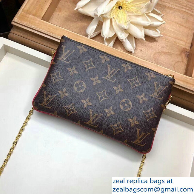 Louis Vuitton Monogram Canvas Blooming Flowers Pochette Double Zip Bag M63905 Red 2019 - Click Image to Close