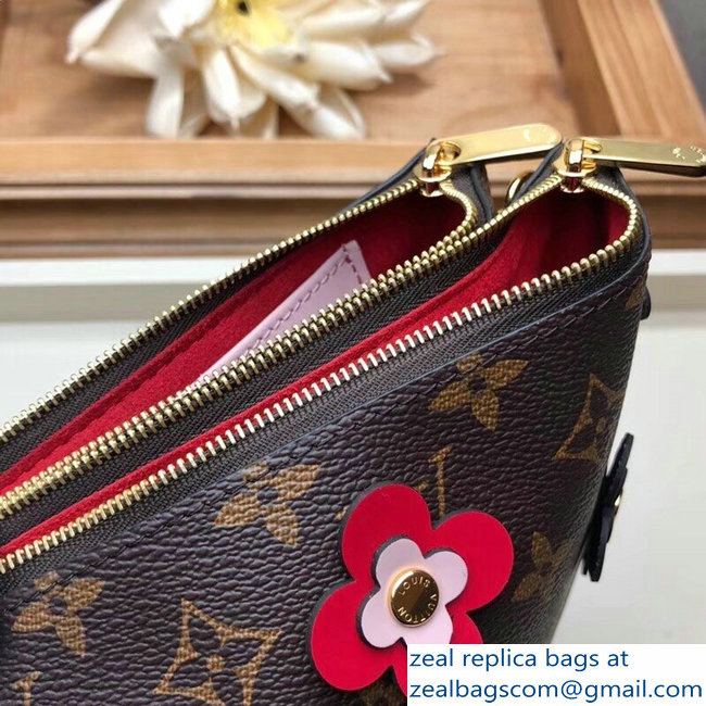 Louis Vuitton Monogram Canvas Blooming Flowers Pochette Double Zip Bag M63905 Red 2019