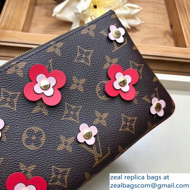 Louis Vuitton Monogram Canvas Blooming Flowers Pochette Double Zip Bag M63905 Red 2019