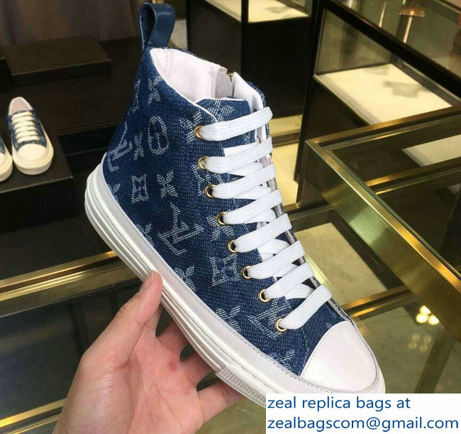 Louis Vuitton Monogram Denim Stellar Sneakers Boots 1A4VTA Bleu Jeans Blue 2019 - Click Image to Close