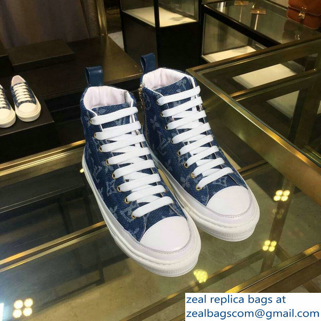 Louis Vuitton Monogram Denim Stellar Sneakers Boots 1A4VTA Bleu Jeans Blue 2019 - Click Image to Close