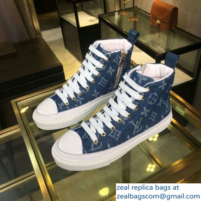 Louis Vuitton Monogram Denim Stellar Sneakers Boots 1A4VTA Bleu Jeans Blue 2019 - Click Image to Close