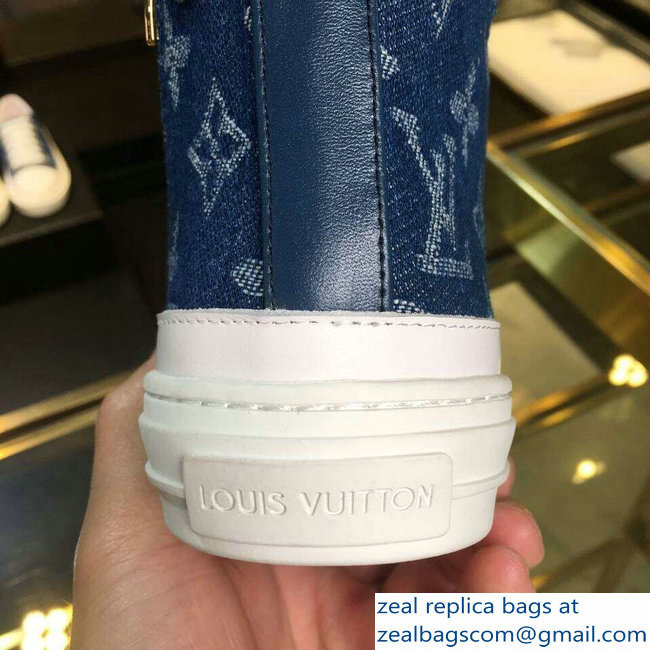 Louis Vuitton Monogram Denim Stellar Sneakers Boots 1A4VTA Bleu Jeans Blue 2019