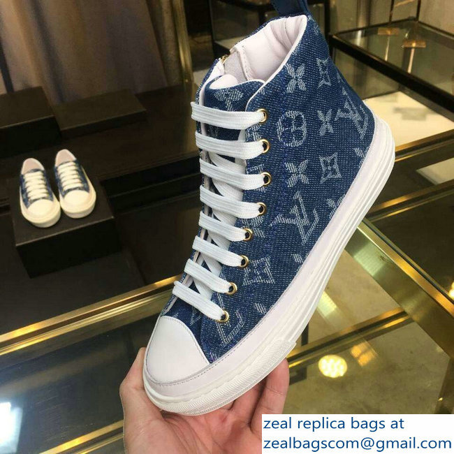 Louis Vuitton Monogram Denim Stellar Sneakers Boots 1A4VTA Bleu Jeans Blue 2019 - Click Image to Close