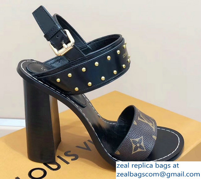 Louis Vuitton Studs Heel 10cm Passenger Sandals Black 2019 - Click Image to Close