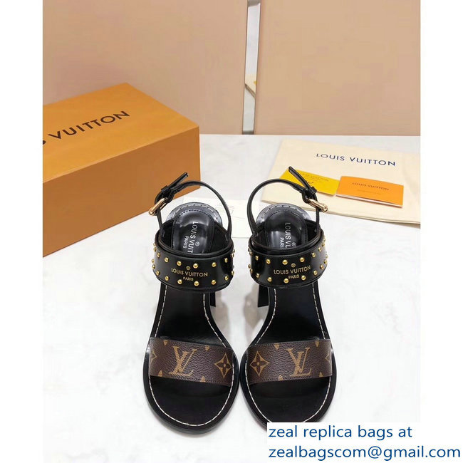 Louis Vuitton Studs Heel 10cm Passenger Sandals Black 2019 - Click Image to Close