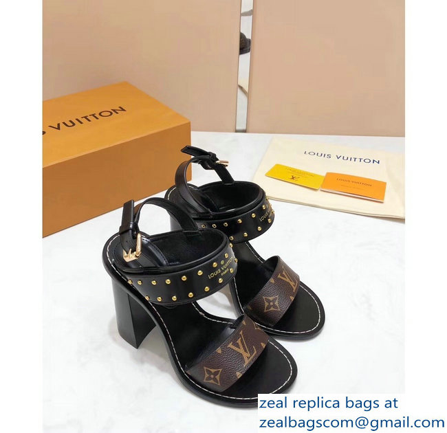 Louis Vuitton Studs Heel 10cm Passenger Sandals Black 2019 - Click Image to Close