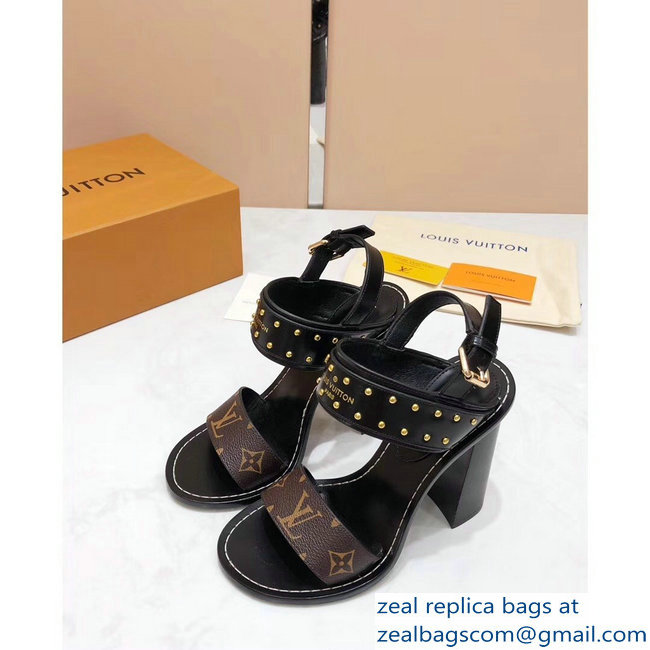 Louis Vuitton Studs Heel 10cm Passenger Sandals Black 2019 - Click Image to Close