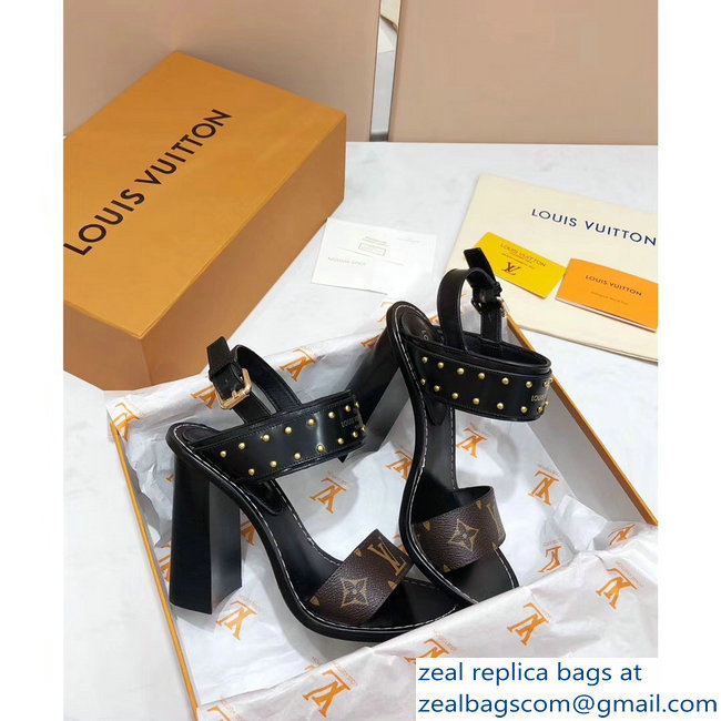 Louis Vuitton Studs Heel 10cm Passenger Sandals Black 2019 - Click Image to Close