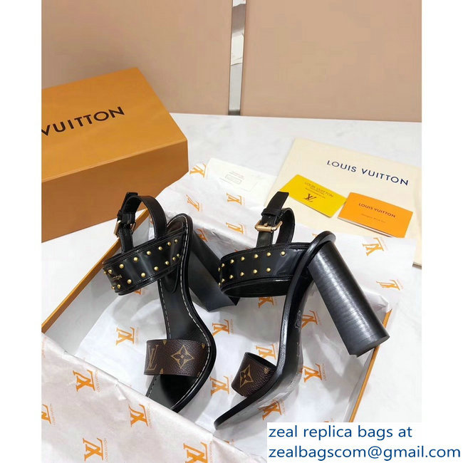 Louis Vuitton Studs Heel 10cm Passenger Sandals Black 2019