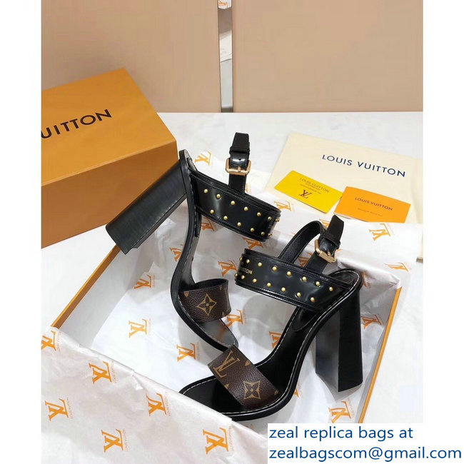 Louis Vuitton Studs Heel 10cm Passenger Sandals Black 2019 - Click Image to Close