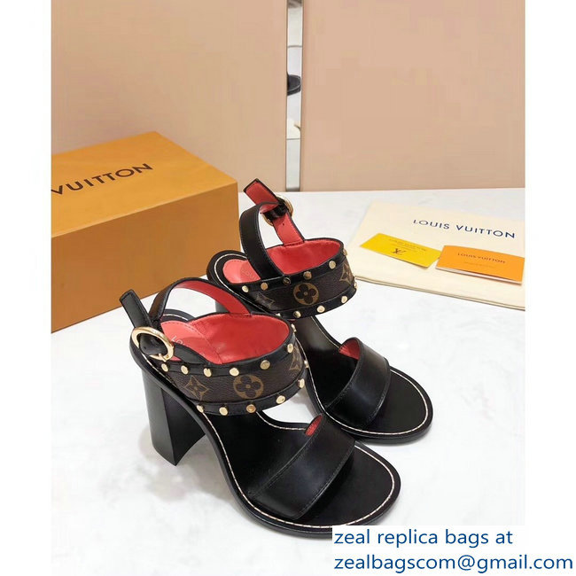 Louis Vuitton Studs Heel 10cm Passenger Sandals Monogram Canvas 2019