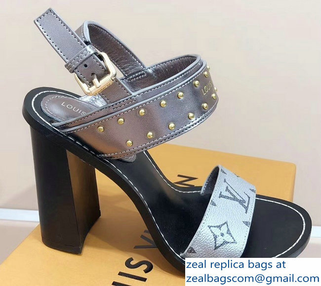 Louis Vuitton Studs Heel 10cm Passenger Sandals Silver 2019 - Click Image to Close