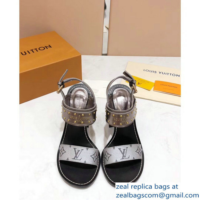 Louis Vuitton Studs Heel 10cm Passenger Sandals Silver 2019 - Click Image to Close