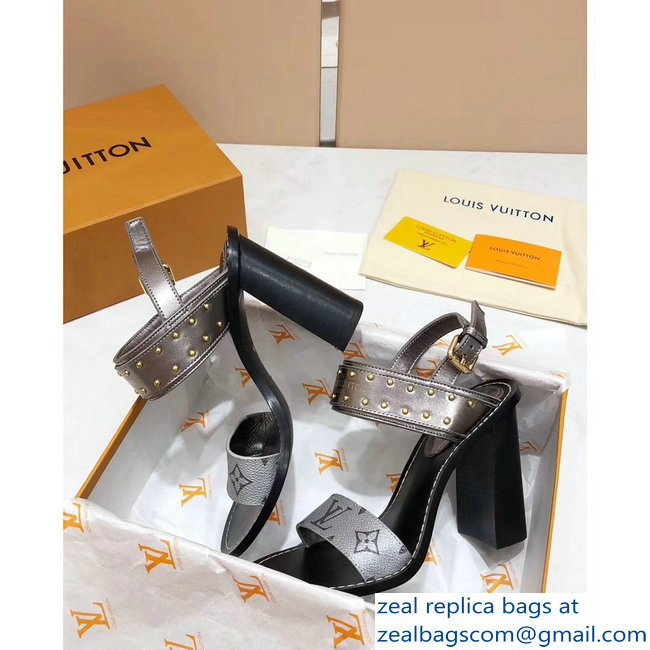 Louis Vuitton Studs Heel 10cm Passenger Sandals Silver 2019