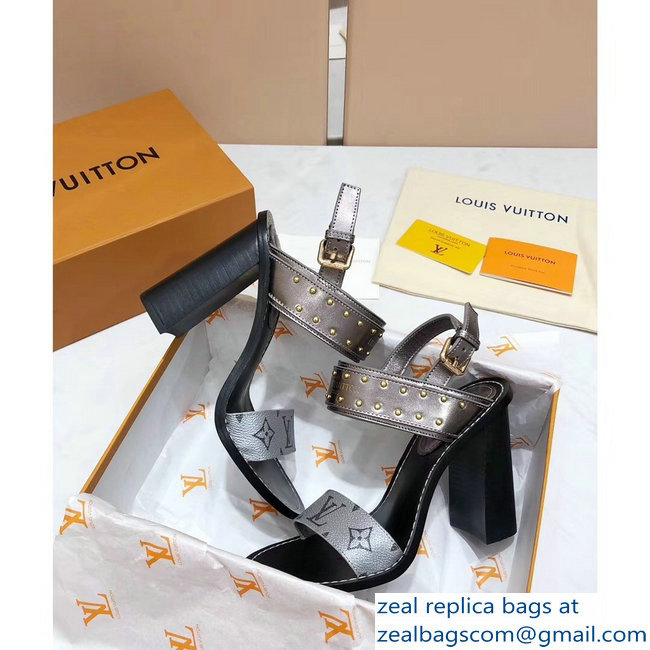 Louis Vuitton Studs Heel 10cm Passenger Sandals Silver 2019