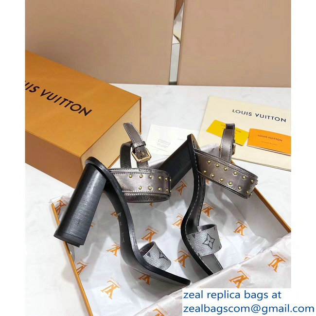 Louis Vuitton Studs Heel 10cm Passenger Sandals Silver 2019