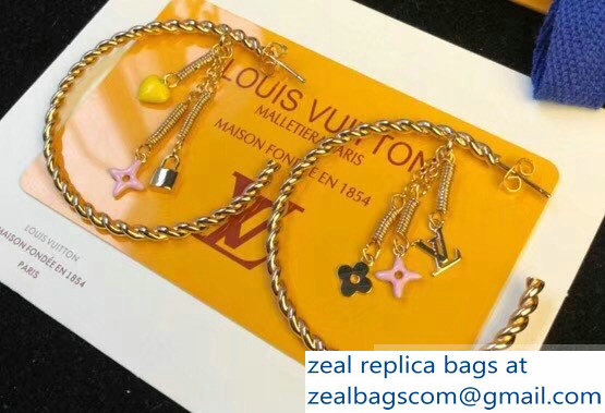 Louis Vuitton Sweet Monogram Hoop Pierced Earrings Gold