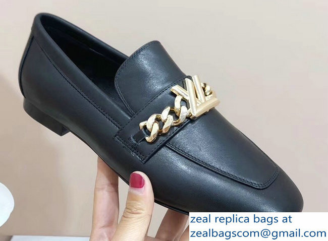 Louis Vuitton Upper Case Flat Loafer Chain 1A4XE7 Calf Leather Black 2019 - Click Image to Close