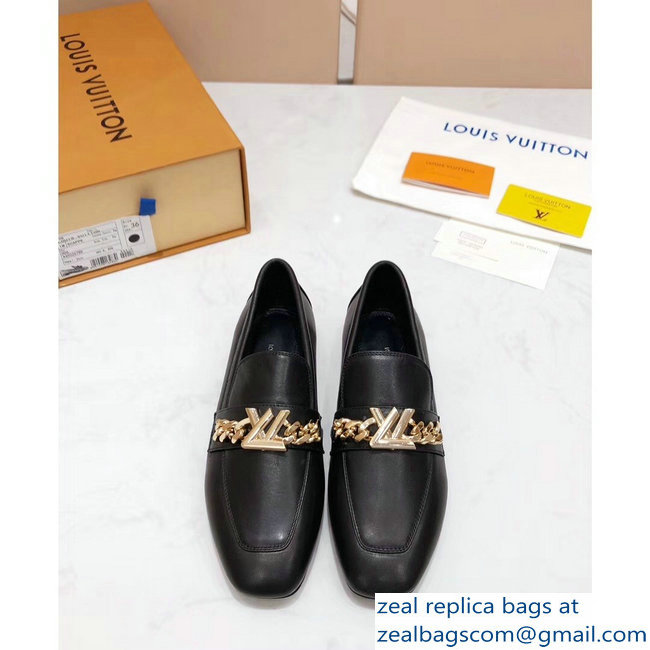 Louis Vuitton Upper Case Flat Loafer Chain 1A4XE7 Calf Leather Black 2019