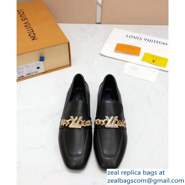 Louis Vuitton Upper Case Flat Loafer Chain 1A4XE7 Calf Leather Black 2019 - Click Image to Close