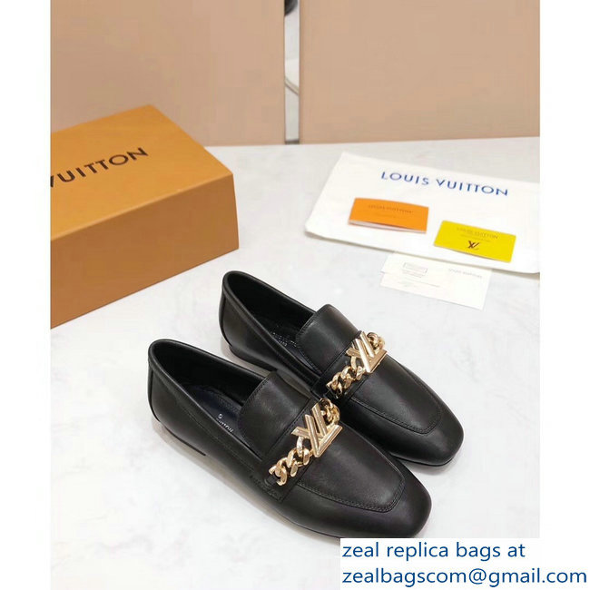 Louis Vuitton Upper Case Flat Loafer Chain 1A4XE7 Calf Leather Black 2019 - Click Image to Close