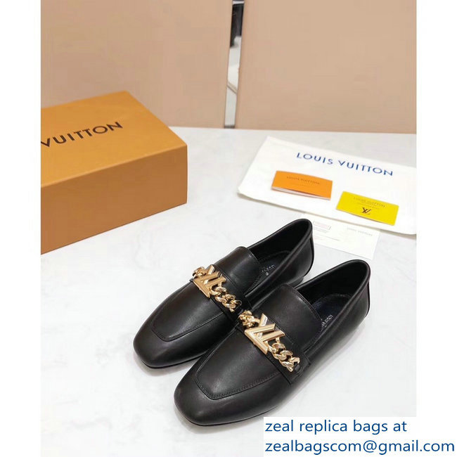 Louis Vuitton Upper Case Flat Loafer Chain 1A4XE7 Calf Leather Black 2019