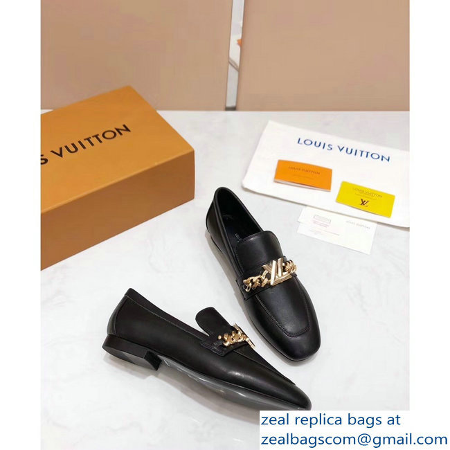 Louis Vuitton Upper Case Flat Loafer Chain 1A4XE7 Calf Leather Black 2019