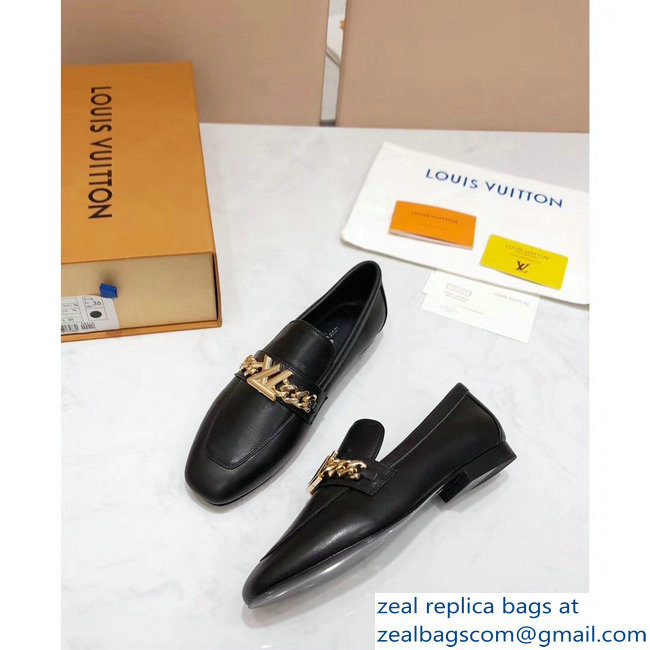 Louis Vuitton Upper Case Flat Loafer Chain 1A4XE7 Calf Leather Black 2019 - Click Image to Close