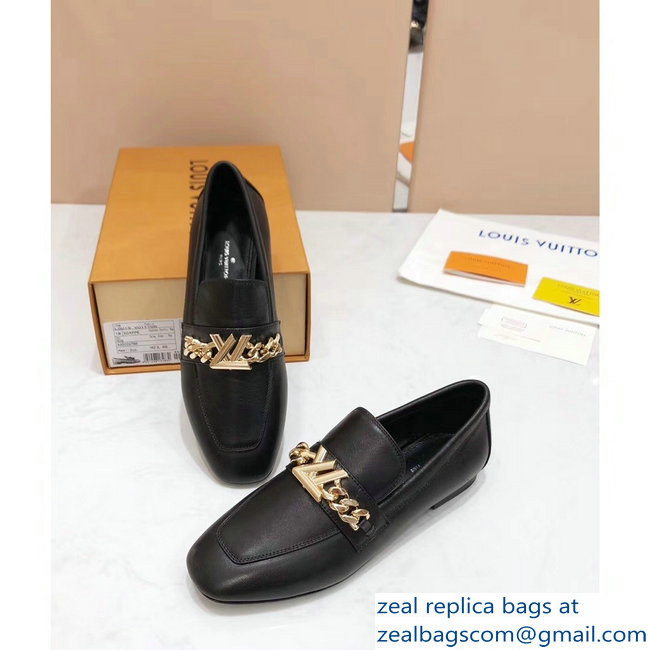 Louis Vuitton Upper Case Flat Loafer Chain 1A4XE7 Calf Leather Black 2019